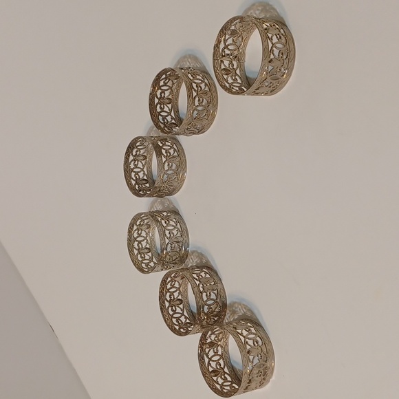 Vintage Kemp and Beatley Fleur Delis Filigree Napkin Ring Set of 6 L@@K! - Picture 8 of 12